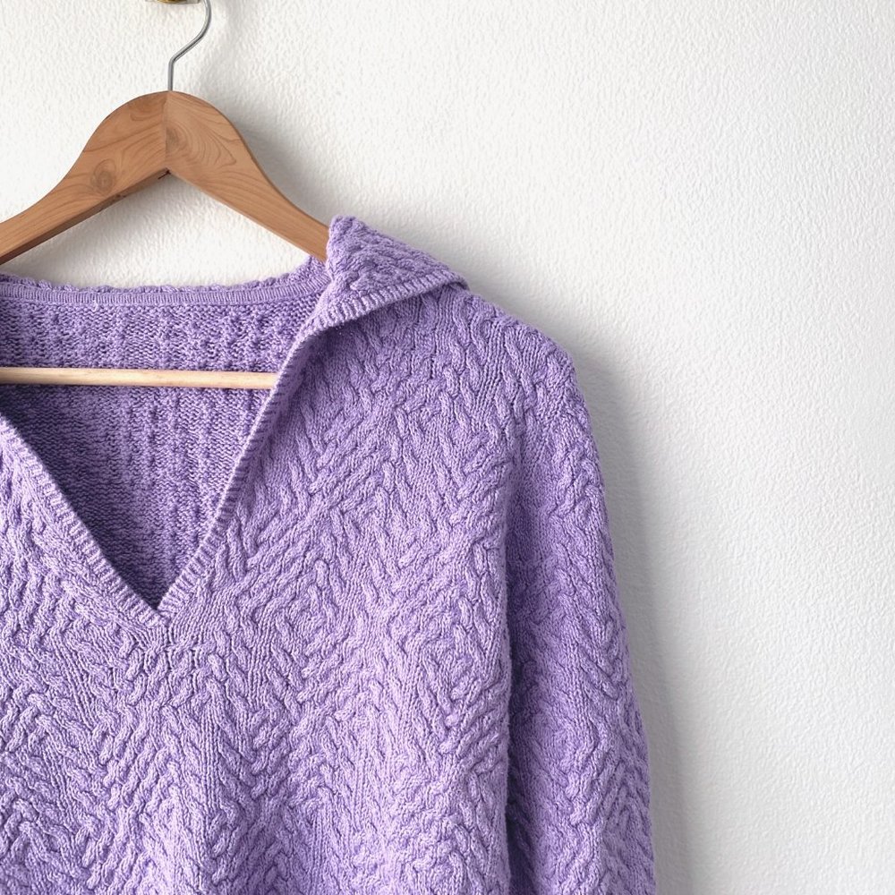 Lavender Chunky Knit Polo Sweater - Picture 6 of 7